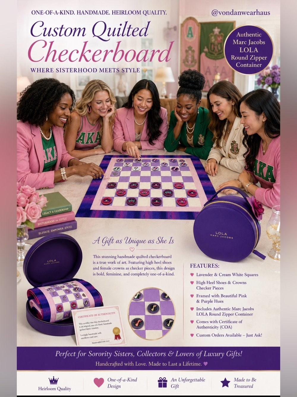 Handmade Lavender & Purple Quilted Checkerboard set with a Special Container.
